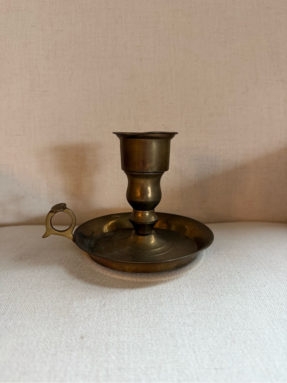 Vintage Brass Metal Chamberstick Candle Holder w/ Drip Tray 4"H for Taper
